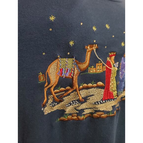 Quacker Factory New Womens Nativity 3 Wise Men Long Sleeve Top Size L Christmas - Picture 6 of 11
